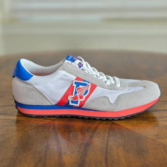 Polo Ralph Lauren Train 90-SK-ATH P-Wing Shoes White Grey Blue Red Men's 10.5 LE - Picture 12 of 14